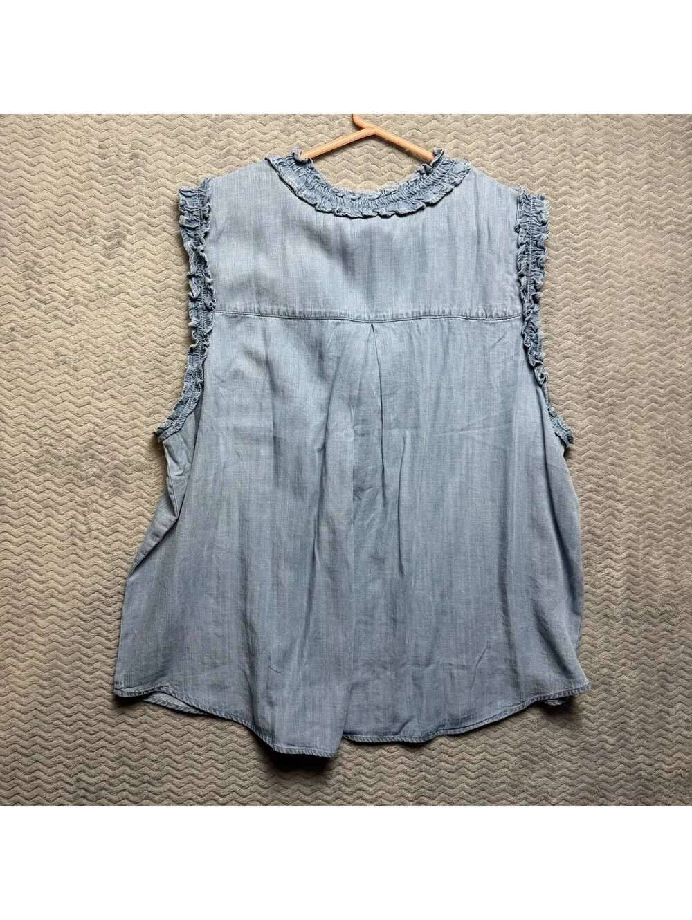 Wit & Wisdom Top Womens Sz 2XL Chambray Ruffles Sleeveless Cowgirl Lyocell NWT